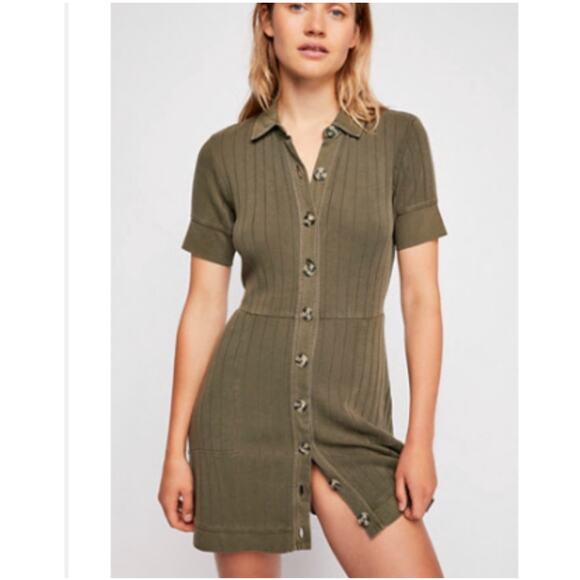 Free People Dresses & Skirts - Free People Beach Dress Womens Medium Green New Afternoon Collar Button Up Mini